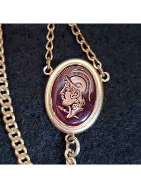 Vintage Swank Watch Chain Warrior Cameo Red Gold Tone